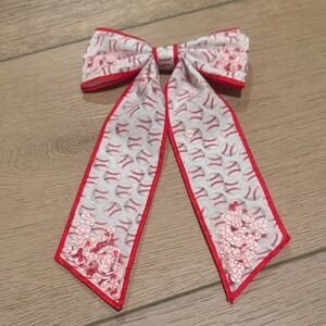 Red and White Baseball Pattern Kids Hair Bow